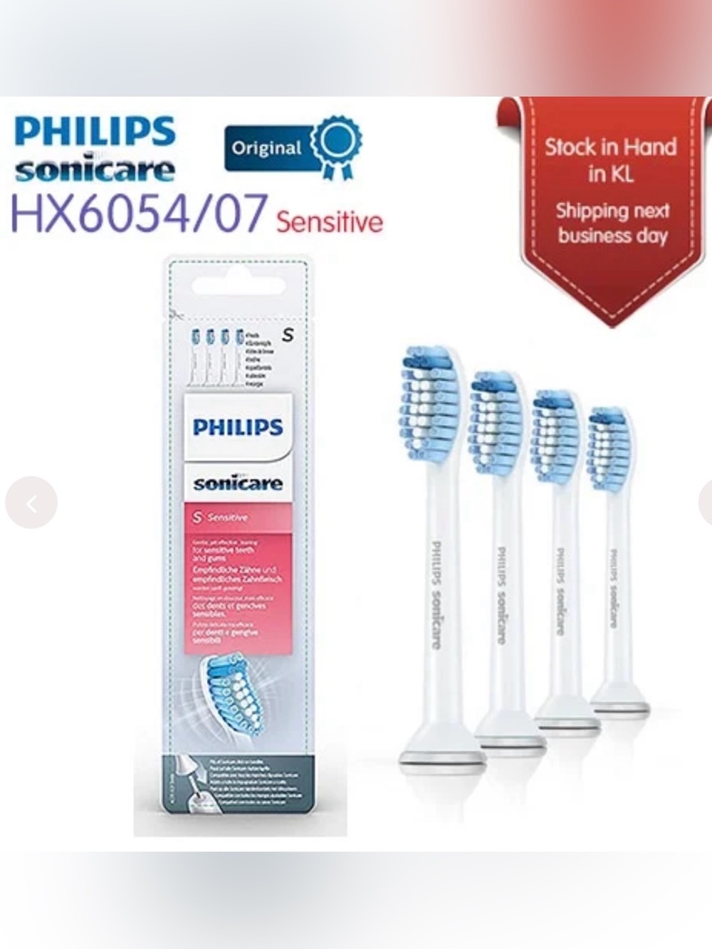 Philips Sonicare HX6054 Sensitive Replacement Brush Heads 4 Count (Pack Of 1)
